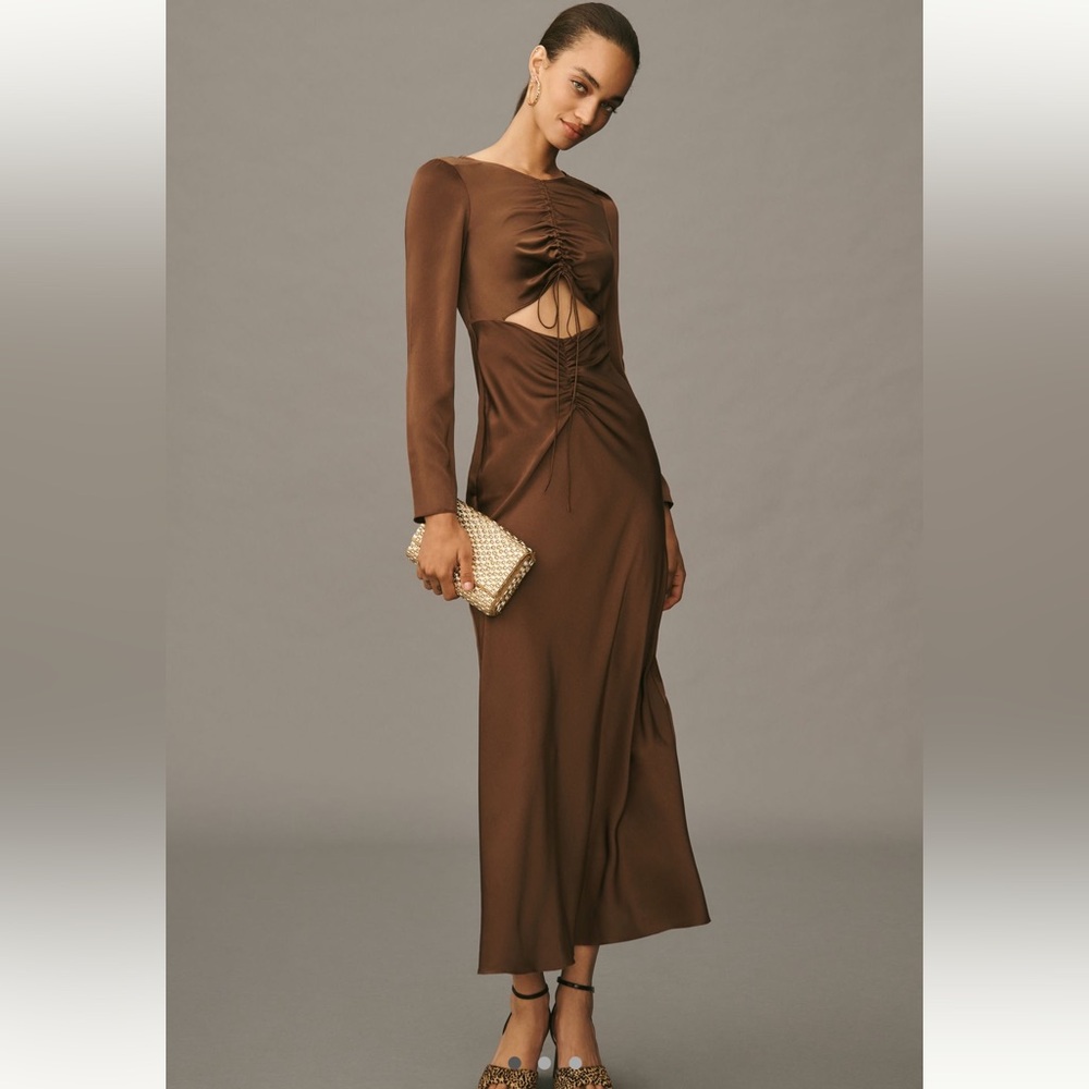 Bardot Daring Satin Long-Sleeve Maxi Dress
